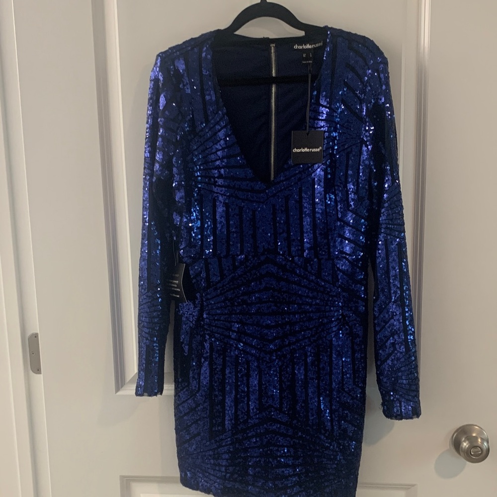 Charlotte Russe Royal Blue Sequin Long Sleeve Dress